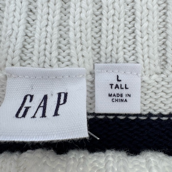 GAP Navy Blue & White Striped Turtleneck Chunky Sweater Nautical SZ L - Picture 3 of 10